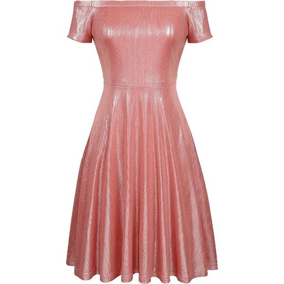 ✨ NWT Metallic Off Shoulder Short Sleeve Cocktail Party Club Pink Dress XXL - Picture 8 of 16